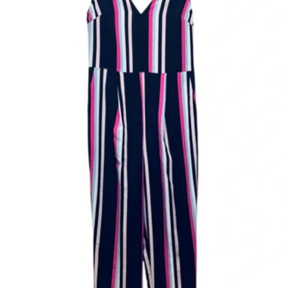 #027 Sz XL Express Striped One-Piece Jumpsuit with Pink and Black Accents - Picture 5 of 15